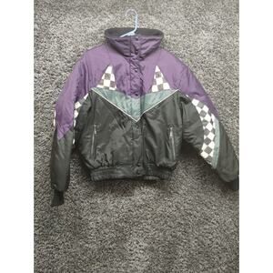 Vintage ICEMAN Snowmobile Jacket Youth 14 Medium 12 -14 Purple‎ Checkered Flag